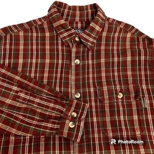 WOOLRICH Men’s #6026 Button Down Flannel Red Green Plaid Long Sleeve Size Large